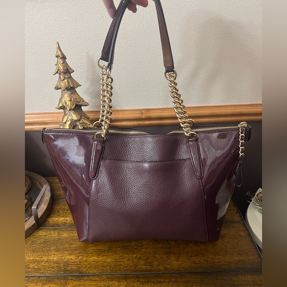 Coach Ava Chain Patent Pebbled Leather Purse Tote - Picture 3 of 14